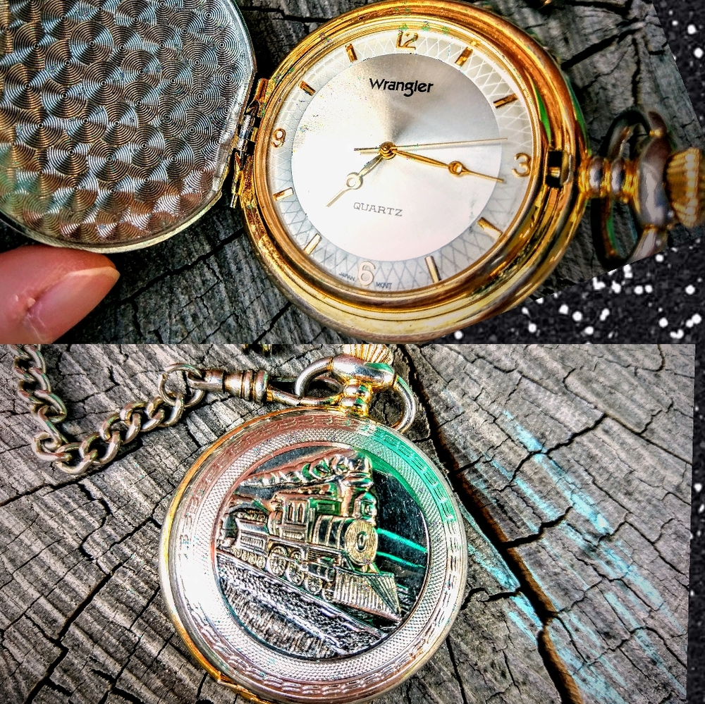 VTG Wrangler Pocket Train scene Watch Quartz Japan